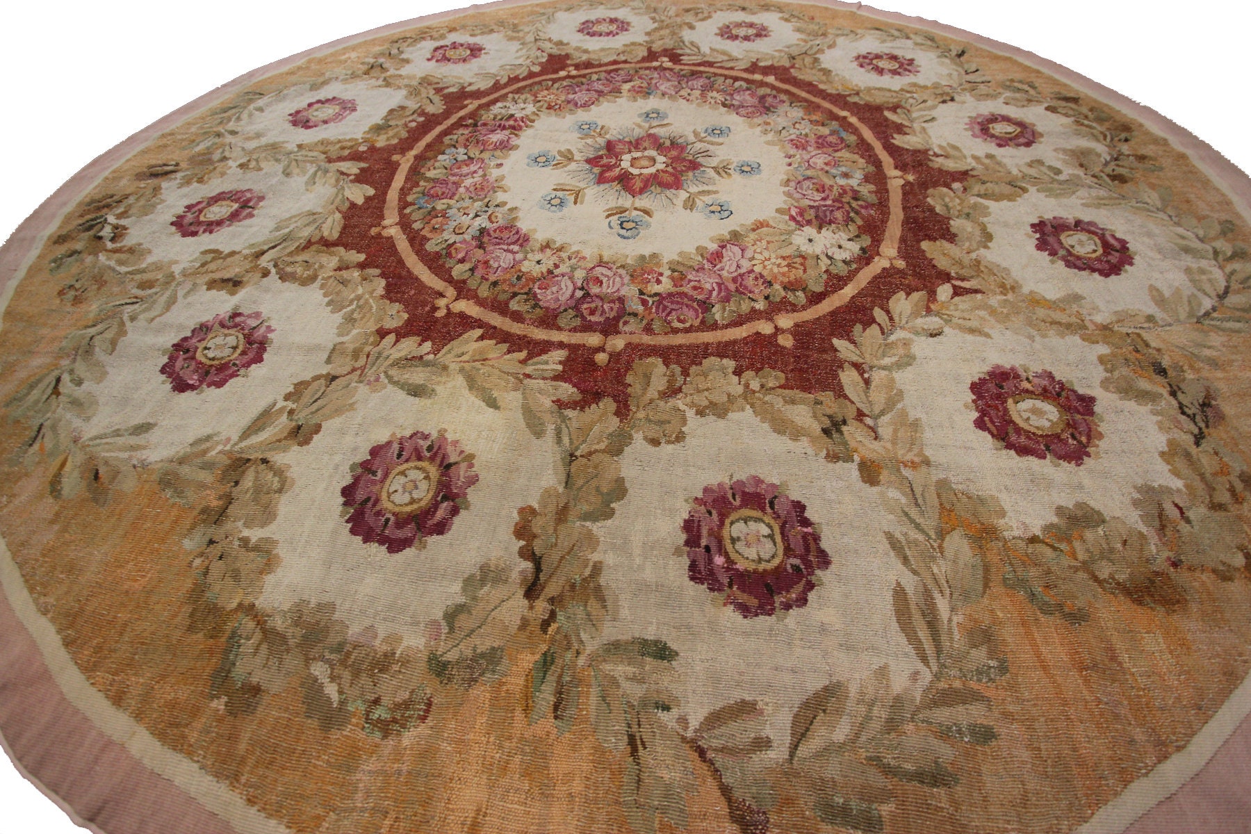 Antique French Aubusson Directoire Rug Handmade 10ft Round Rug 290cm X ...