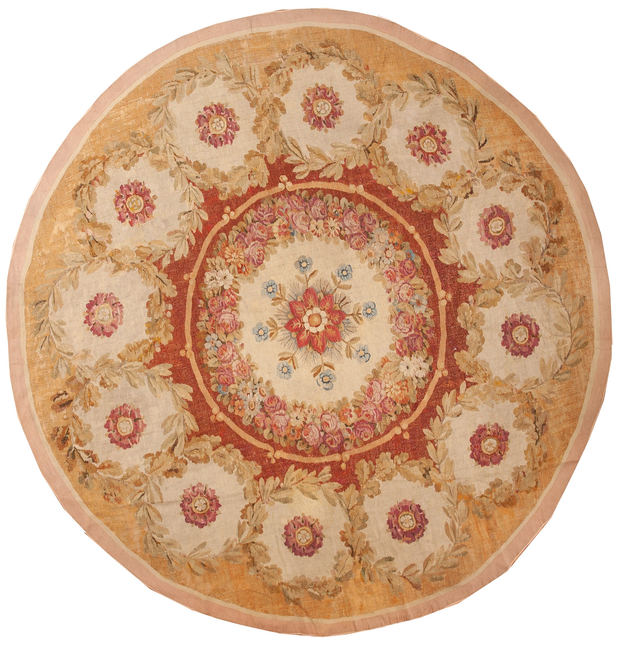 Antique French Aubusson Directoire Rug Handmade 10ft Round Rug 290cm X ...