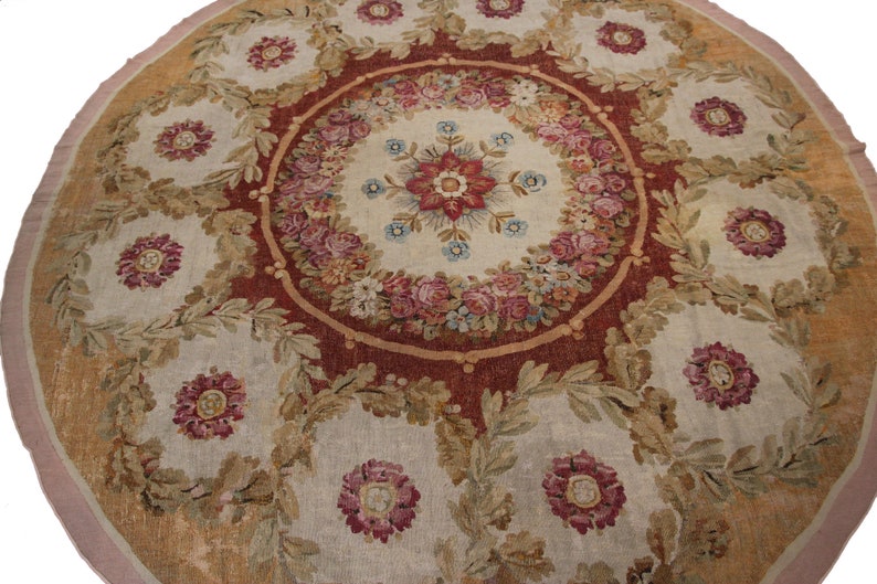 Antique French Aubusson Directoire Rug Handmade 10ft Round Rug 290cm X ...