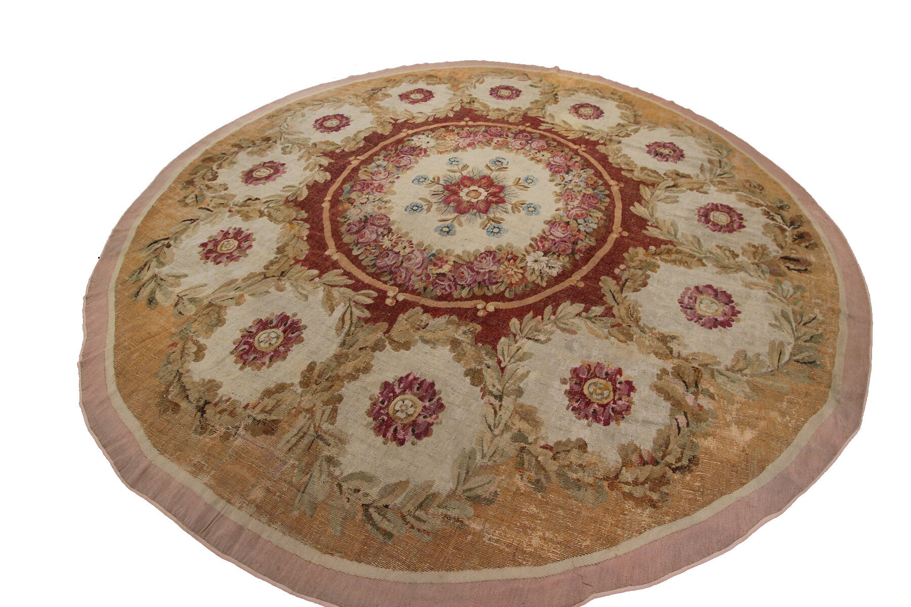 Antique French Aubusson Directoire Rug Handmade 10ft Round Rug 290cm X ...