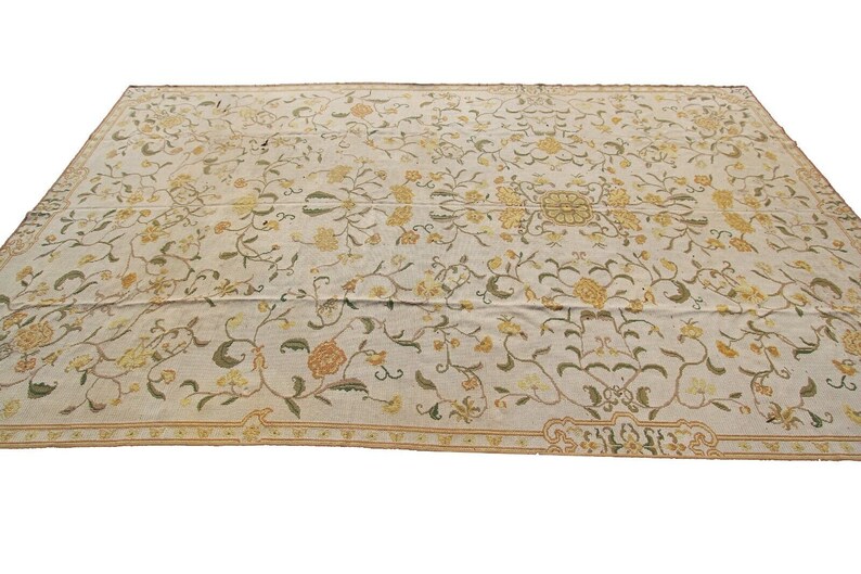 As is Vintage Flatwoven European Needlepoint Rug Geometric Overall Wear ...