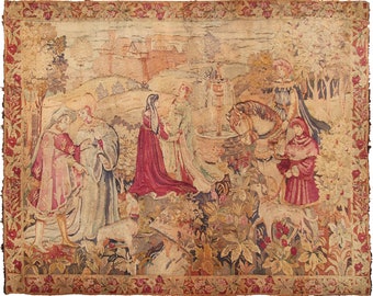 Antiker Französischer Wandteppich Französischer Wandteppich Verdure Wandteppich Antiker Wandteppich Handgewebter Handgefertigter Tapisserie Brunnen 6 x 8 ft 1920 188 cm x 226 cm