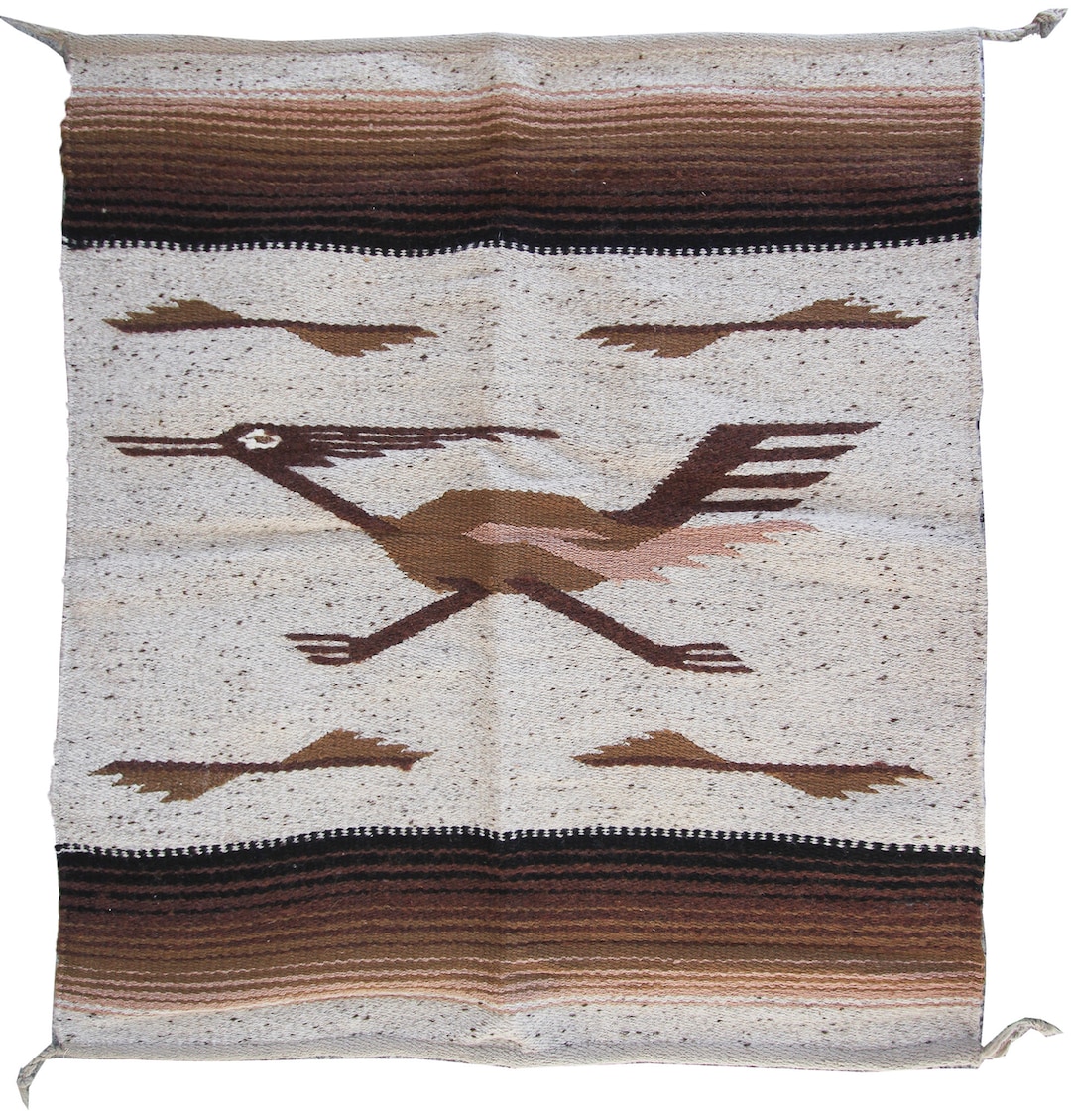 Vintage Mexican Rug Handmade Flatwoven Geometric Road Runner 2.5x3 ...