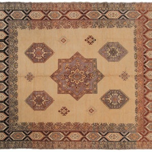 Magnificent Vintage Turkish Oushak Area Rug Finest Ikat Handmade 9x12 Beige Rug 290cm x 371cm Rectangle Shape Rug Living Room Rug Circa 1960