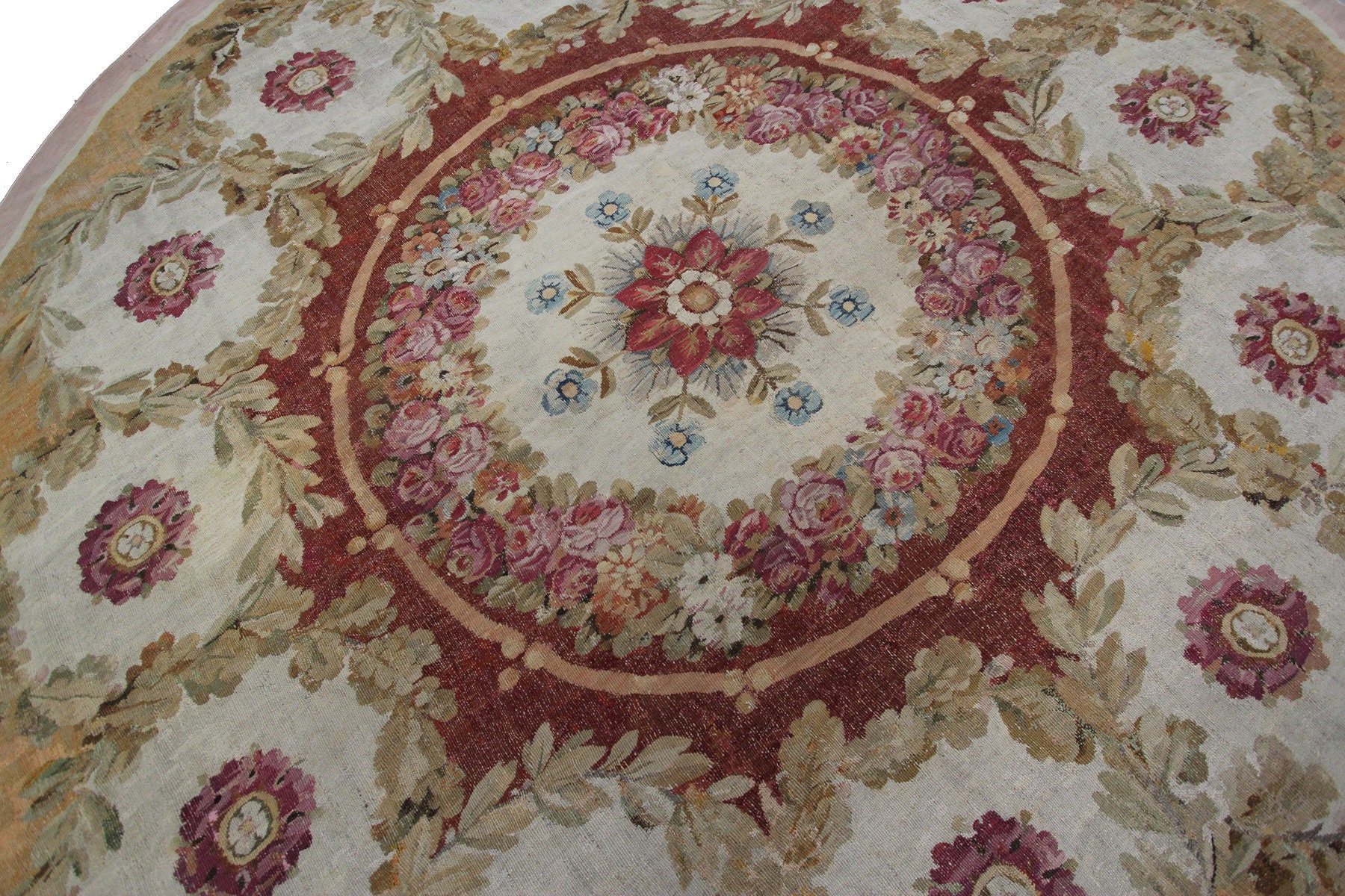 Antique French Aubusson Directoire Rug Handmade 10ft Round Rug 290cm X ...