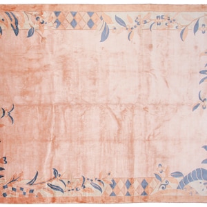 Stunning Vintage Silk Chinese Art Deco Rug Art Nouveau Rug Silk Chinese Rug Art Deco Rug Handmade Oriental Rug High Quality Pink 8x11