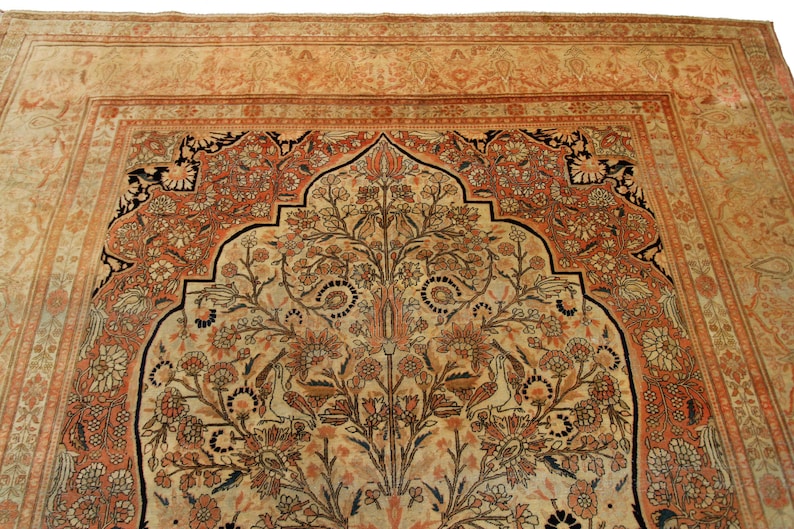 Fine Rare Antique Traditional Rug Handmade Vase Lions Birds 7x10 Beige ...
