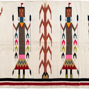 Yei Navajo Rug Flat Woven Handmade Antique Tapestry 4X6 Beige Rug 119cm x 170cm Rectangle Shape Rug Living Room Rug Circa 1940