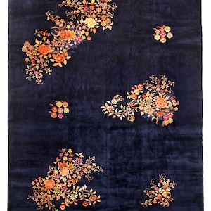 Antique Art Deco Rug Handmade Fine Chinese Walter Nichols 12X17 Blue Rug 356cm x 521cm Rectangle Shape Rug Living Room Rug Circa 1920
