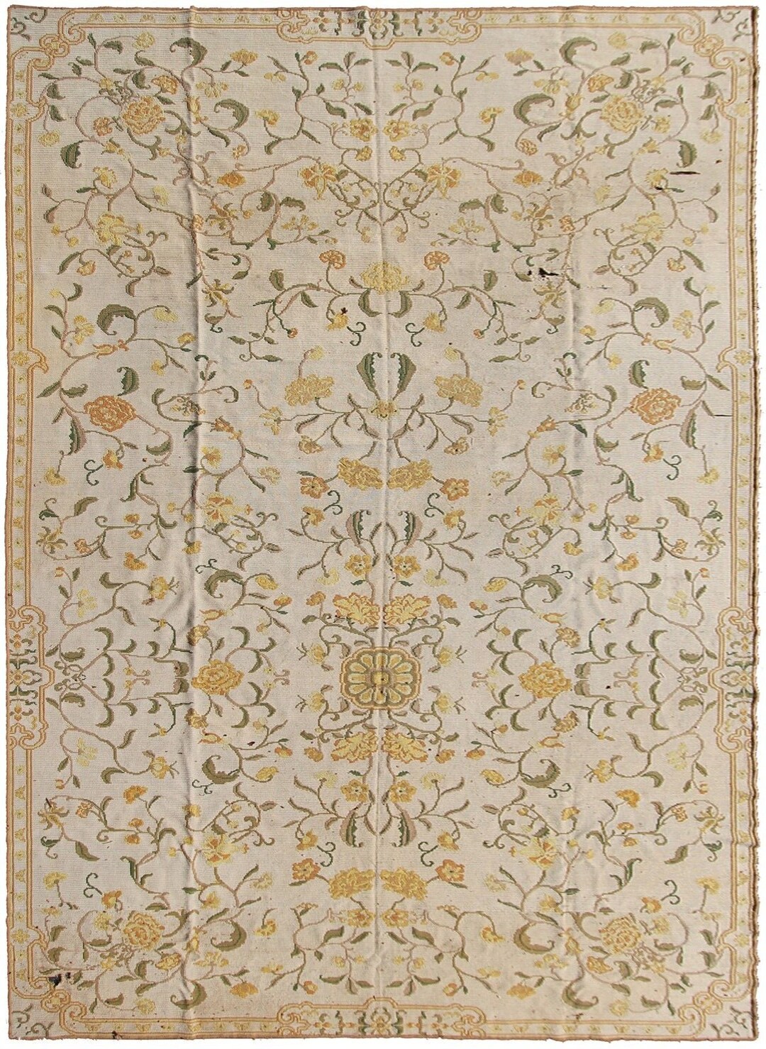 As is Vintage Flatwoven European Needlepoint Rug Geometric Overall Wear ...