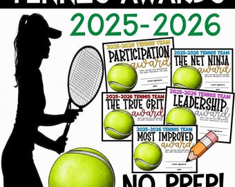 TENNIS awards 2025-2026 many color combinations 21 awards easy to print and no prep