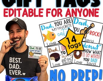 Father's Day Gift Tags Editable | Personalized Treat Tags for Dad Grandpa Papa | Printable Classroom Gift Favor Labels
