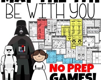 May the 4th Fourth be with You games coloring pages bingo scavenger hunt word search crossword dot-to-dot party fun jokes bookmarks