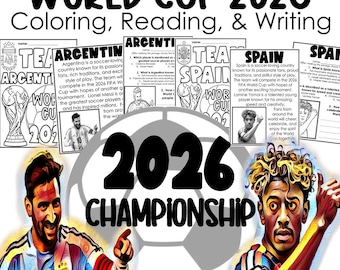 2026 FIFA World Cup Printable Activities | Soccer Coloring Pages, Reading, Writing, Argentina & Spain Championship Party