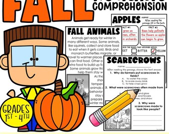 Fall Reading Comprehension Passages, Fall Worksheets, Autumn Literacy Activities, 1st 2nd 3rd 4th Grade, Printable PDF
