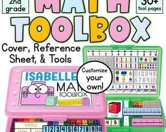 Personalized Math Toolbox | Editable Pencil Box Labels | PreK Kindergarten 1st 2nd Grade Math Reference Sheets & Tools