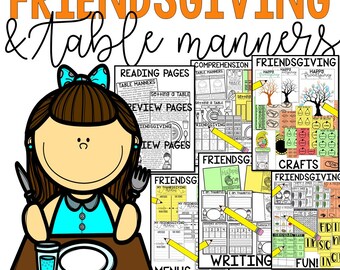 Friendsgiving Fun 2023 printables crafts hats reading writing and more no prep table manners etiquette