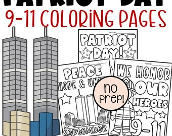 Patriot Day Coloring Pages for Kids, September 11 Activities, 9/11 Remembrance, First Responders, American Flag Printable