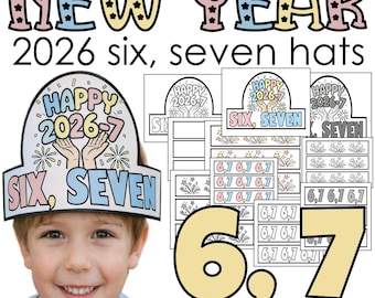New Years 2026 6,7 hats crowns no prep 67 trend 2026 activities coloring