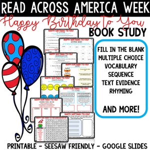Alles Gute zum Geburtstag Dr. Seuss Buch Begleiter Buchstudie Lesen Across America Week druckbare Google Folie Seesaw Digital