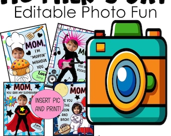 Mother's Day Card Craft Photo Fun Choose the Design Muffins with Mom Rockstar Mom I love you to the moon and back Superhero Editable