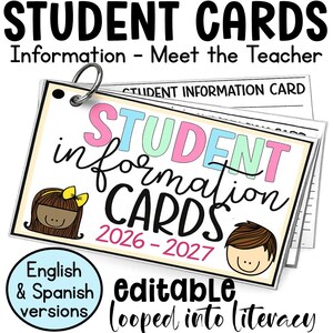 Editable Student Information Cards | Parent Contact Form | Teacher Binder Organization | English & Spanish | Back to School Forms