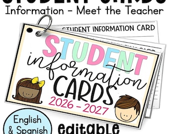 Editable Student Information Cards | Parent Contact Form | Teacher Binder Organization | English & Spanish | Back to School Forms