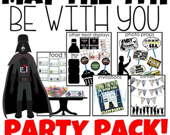 May the 4th fourth be with you party pack banners, photo props, food tents, displays, signs, invitations, and more