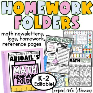 Bearbeitbarer Mathe-Hausaufgabenordner | Deckblätter für Hausaufgabenordner (Klasse 1-2) | Hausaufgabenhilfe | Druckbare Referenzseiten und Etiketten für Kindergarten, 1. und 2. Klasse