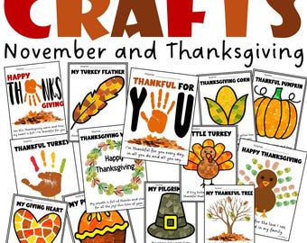 THANKSGIVING November Crafts preschool kindergarten first grade gifts torn art handprint thumbprint fun