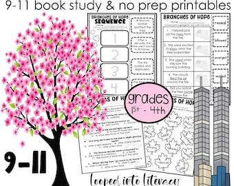 September 11 Activities, 9/11 Printable Worksheets, Branches of Hope Book Companion, Patriot Day Activities, Survivor Tree