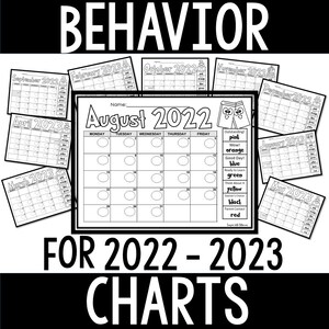 May include: Black and white printable behavior chart for August 2022. The chart has a space for a name, days of the week, and dates. There are circles for each day of the month to color in based on behavior. The chart includes a color key with descriptions for each color.