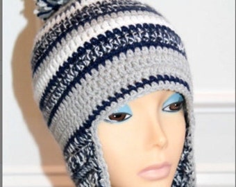 PDF Crochet hat Pattern navy Blue, gray, white Football beanie ****digital download only***