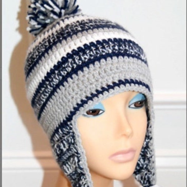 PDF Crochet hat Pattern navy Blue, gray, white Football beanie ****digital download only***