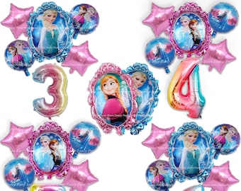 Globos de fiesta de cumpleaños de Disney Frozen: Elsa, Anna, Olaf, número arcoíris