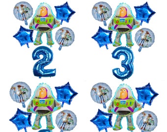Globos de cumpleaños de Buzz Lightyear, decoraciones para fiestas de Toy Story, globos azules con números de edad de Woody para fiestas de niños y niñas, espacio
