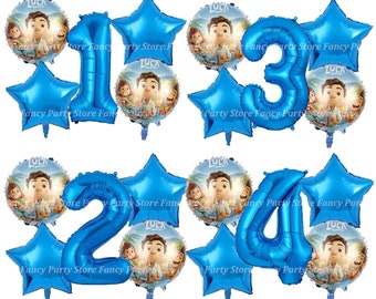 Disney Luca-verjaardagsballonnen, blauwe cijfer- en sterdecoraties