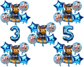 Paw Patrol Chase Geburtstags-Luftballons, blaue Folie mit Zahl und Stern