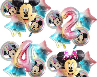 Globos arcoíris de Mickey y Minnie Mouse, decoración para fiesta de cumpleaños