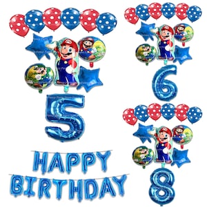 Super Mario Birthday Balloons Party Decorations Gaming Birthday Theme Luigi Party Helium Foil Latex Age Blue