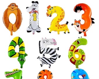 Animal Number Balloon Safari Birthday Balloons Jungle Party Animal Theme Jungle Safari Foil Zebra Dog Giraffe Cat Age Number Party