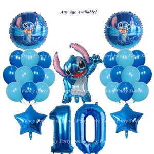 Disney-Decoraciones de Lilo & Stitch para fiesta de cumpleaños, suministros  de vajilla para Baby Shower, taza de papel de punto rosa, plato, globo,  decoración de fondo