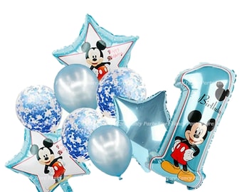 Mickey Mouse ballondecoratie 1e verjaardag: blauwe feestset