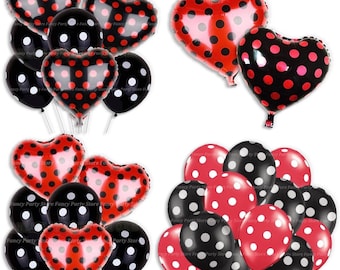 Ladybug Balloons: Red & Black Polka Dot Heart Balloons, Party Decorations Happy Birthday
