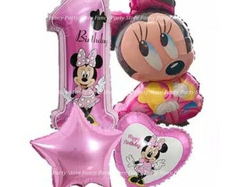 4pcs Baby Minnie Mouse  Balloons Party Decorations Set Gender Reveal 1st Birthday
