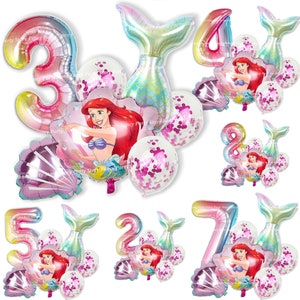 Palloncini di compleanno della Sirenetta Palloncini per feste della principessa Ariel Palloncini per sirene Palloncini in lattice con coriandoli Palloncini con numero di età sfumati Palloncino rosa Elio