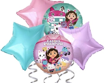 Gabby's Dollhouse Foil Balloons Pack | Cakey MerCat Pandy Paws Helium Balloon | Girl Cat Birthday Party Supplies | Character Balloon Bouquet