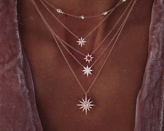 Gold Toned Layered Star Pendant Necklace, Bohemian Beach Jewelry