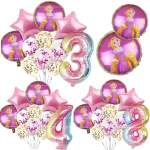 Beautiful Disney Princess Rapunzel Happy Birthday Balloons Age Number Party Helium Decorations Foil Latex Confetti UK