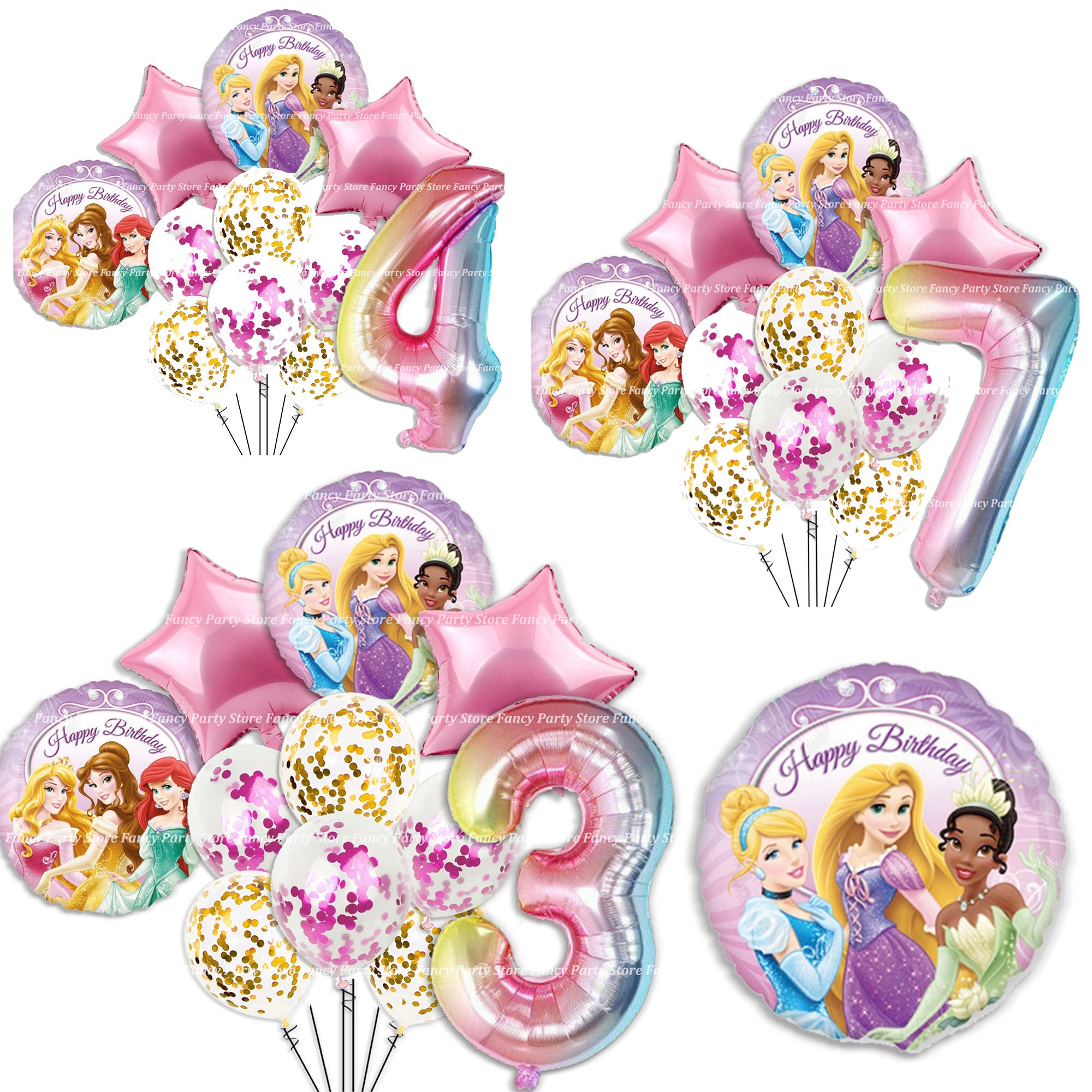 Princess Balloons Happy Birthday Age Number Party Helium Decorations Disney Balloons Foil Latex Confetti UK - Tiana, Ariel, Rapunzel, Belle